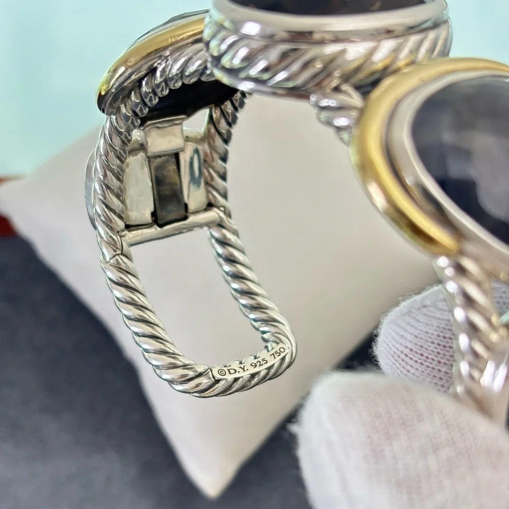 David Yurman 925 & 18k Gold Multi-Stone Viridian Cable Bracelet-Medium